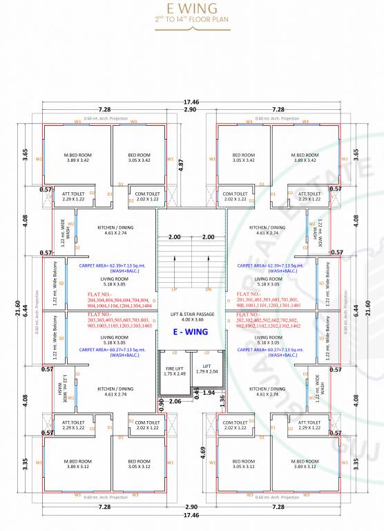  prayosha jewel Wing E Cluster Plan from 2nd to 14th Floor