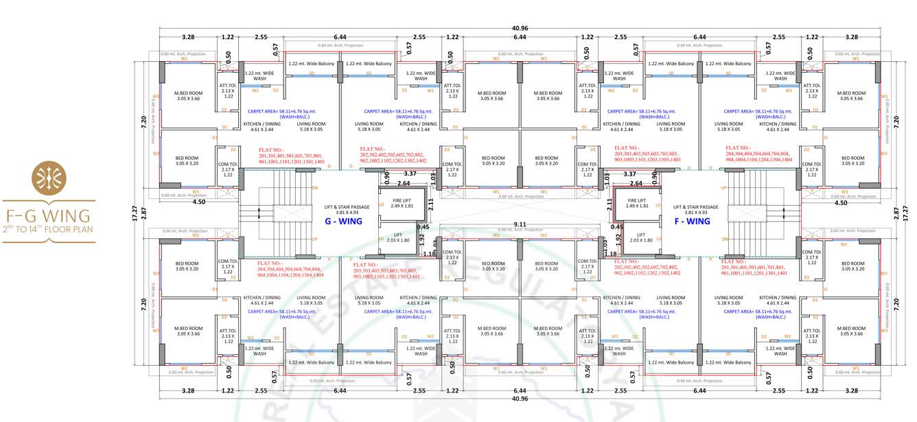  prayosha jewel Wing F,G Cluster Plan from 2nd to 14th Floor