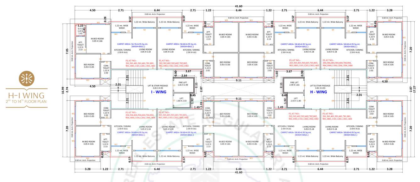  prayosha jewel Wing H, I Cluster Plan from 2nd to 14th Floor