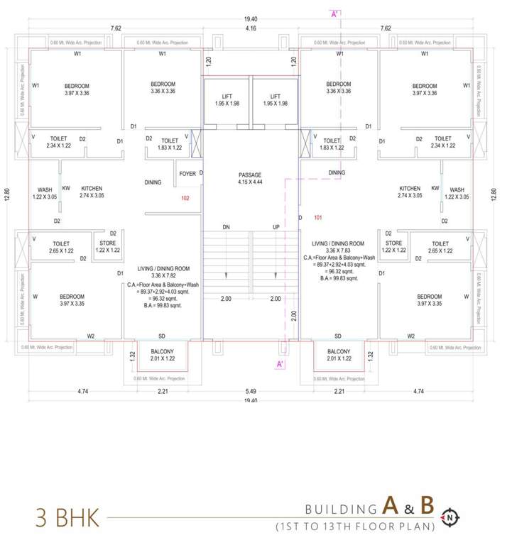  shivalik classic Tower A ,BCluster Plan from 1st to 13th Floor