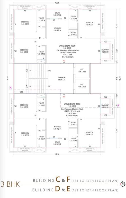  shivalik classic Tower C,D,E,F Cluster Plan from 1st to 13th Floor