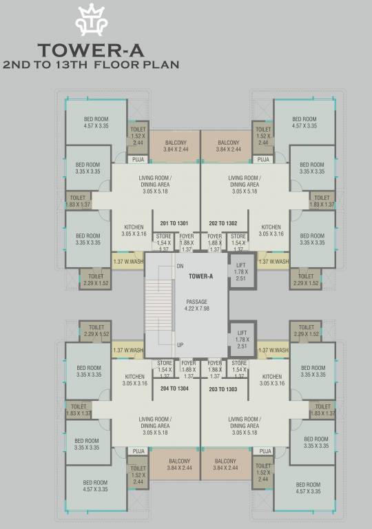  tiara by courtyard Tower A Cluster Plan from 2nd to 13th Floor