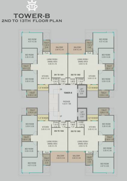  tiara-by-courtyard Tower B Cluster Plan from 2nd to 13th Floor