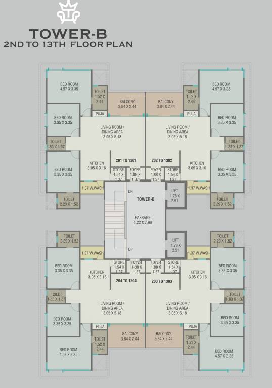  tiara by courtyard Tower B Cluster Plan from 2nd to 13th Floor