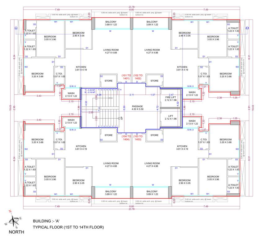 laxmi ratan Tower A Cluster Plan from 1st to 14th Floor
