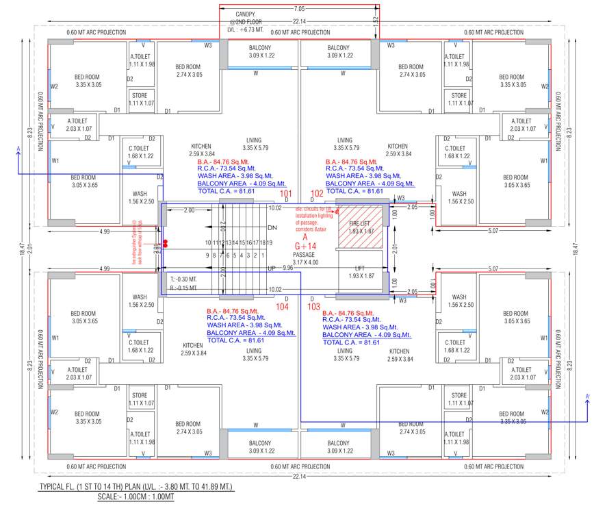 shree swaminarayan hills Tower A Cluster Plan from 1st to 14th Floor