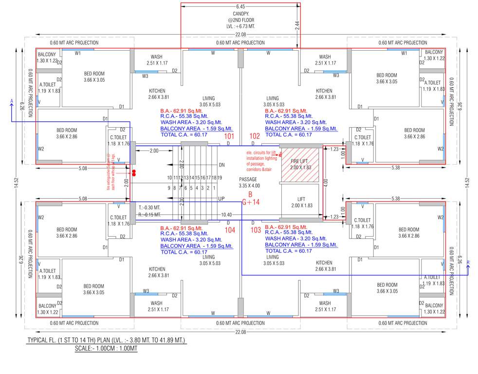 shree swaminarayan hills Tower B Cluster Plan from 1st to 14th Floor
