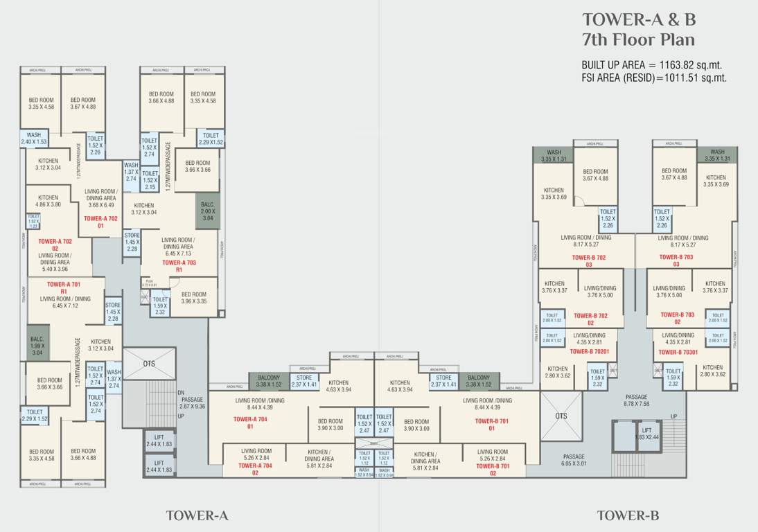 the manjalpur crossway TOWER AB Cluster Plan for 7th Floor