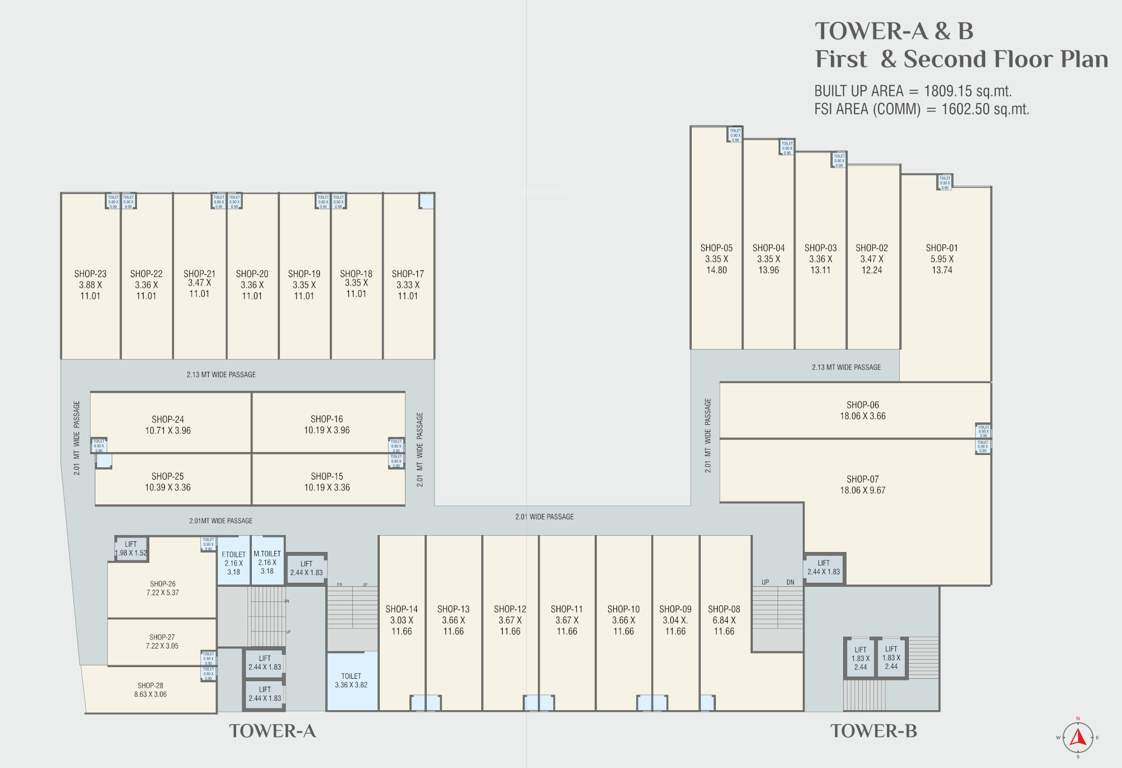 the manjalpur crossway TOWER AB Cluster Plan from 1st to 2nd Floor