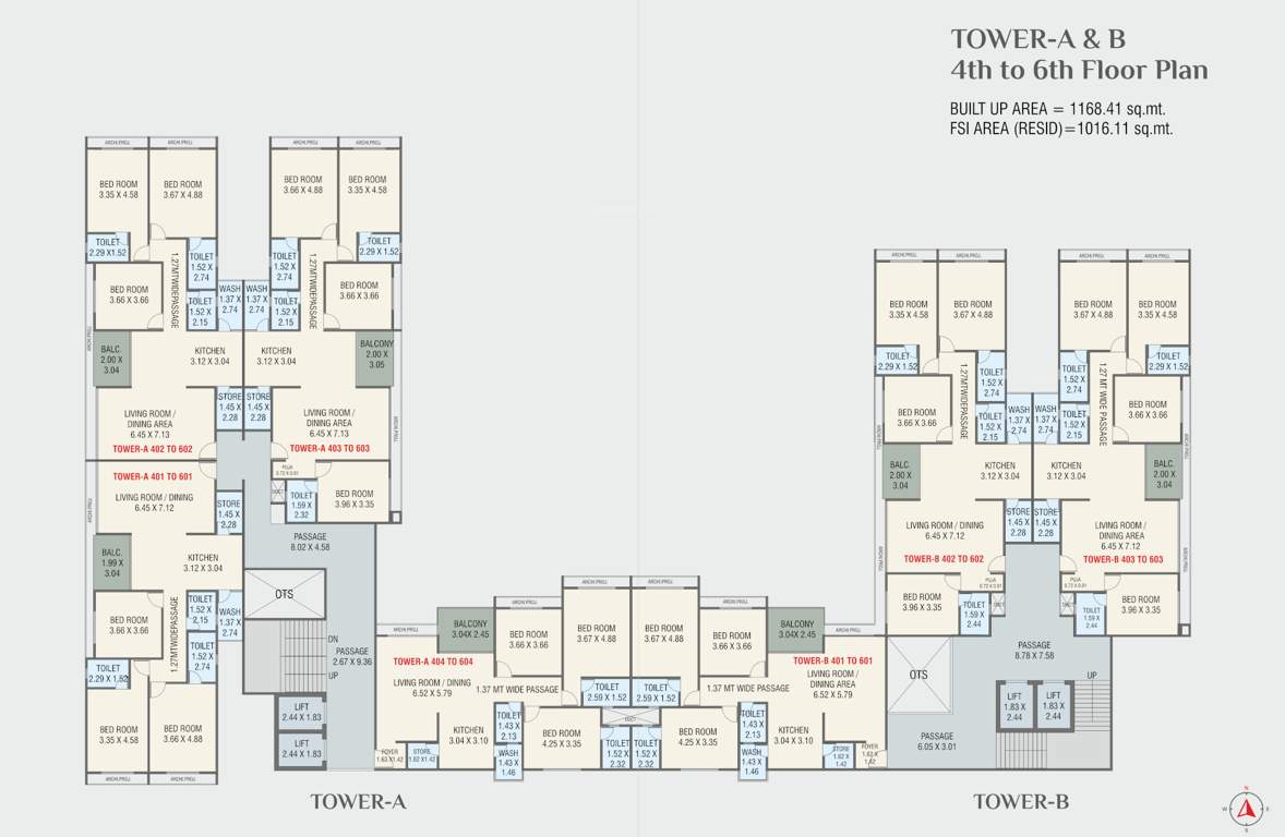 the manjalpur crossway TOWER AB Cluster Plan from 4th to 6th Floor