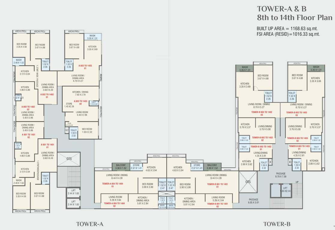 the manjalpur crossway TOWER AB Cluster Plan from 8th to 14th Floor