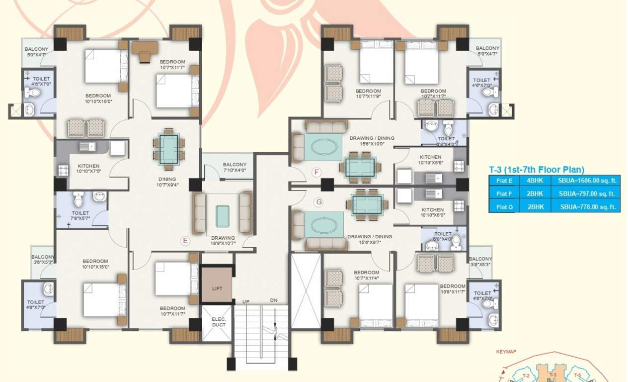 south city Block A 3 Cluster Plan from 1st to 7th Floor