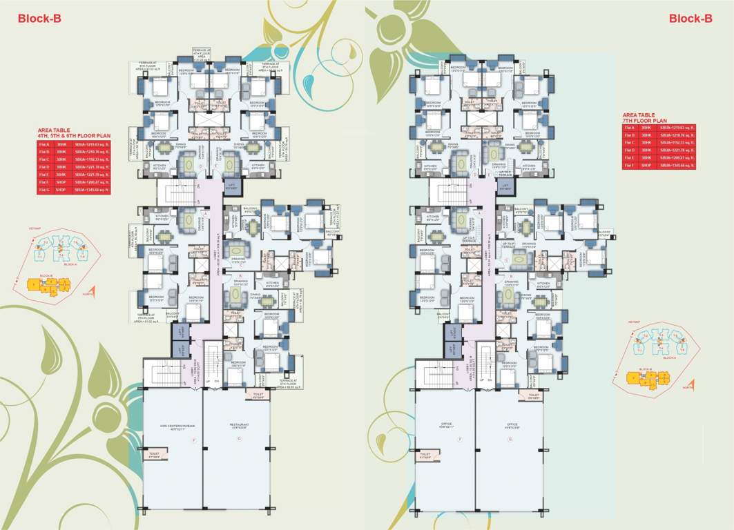 south city Block B 7 Cluster Plan from 4th to 7th Floor
