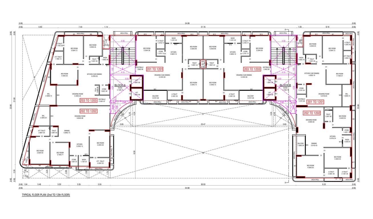 sahjanand shreehari A & B Cluster Plan from 2nd to 12th Floor