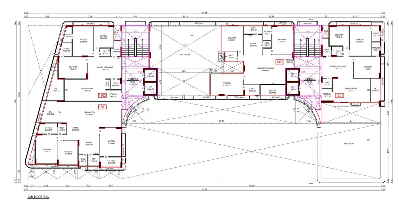 sahjanand shreehari Block A, B Cluster Plan for 13th Floor