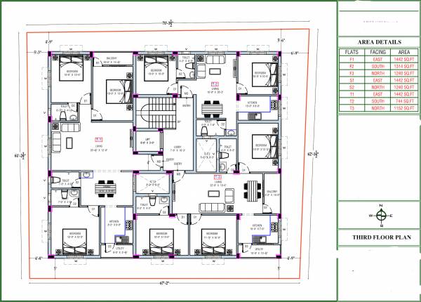  homes-flat Homes Flat Cluster Plan for 3rd Floor