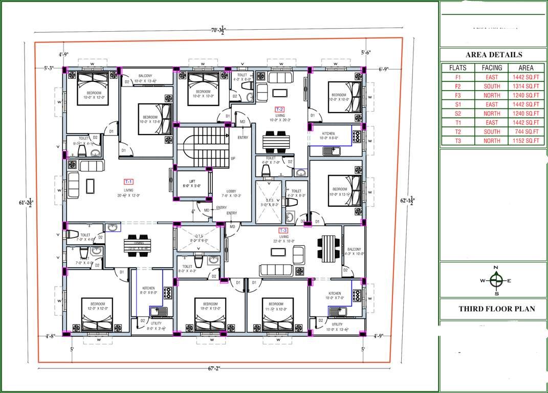  homes flat Homes Flat Cluster Plan for 3rd Floor