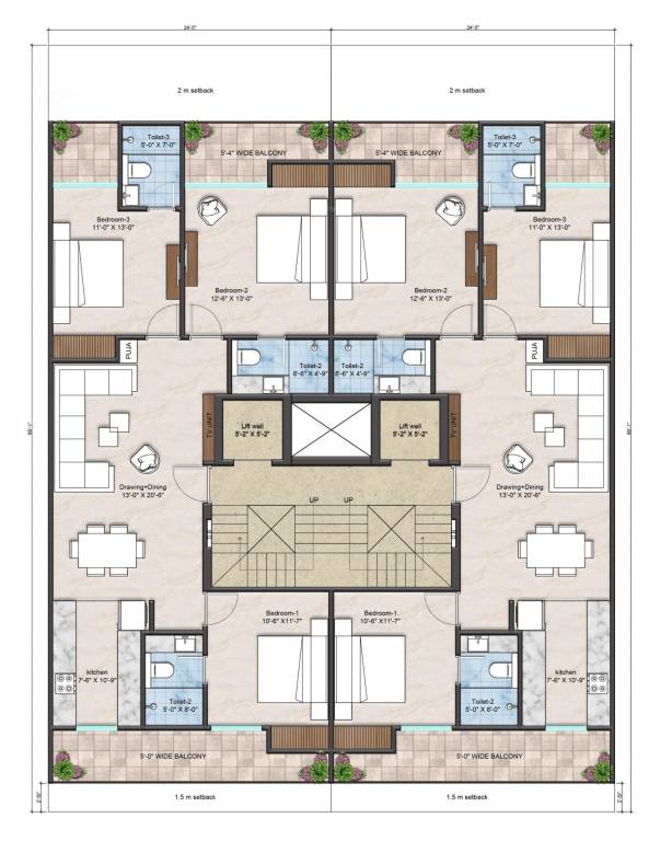  dev luxury floors Cluster Plan from 1st to 4th Floor