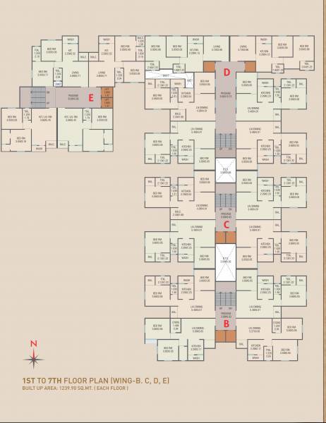 WING-B+C+D+E Cluster Plan from 1st to 7th Floor residency-3 WING-B+C+D+E Cluster Plan from 1st to 7th Floor