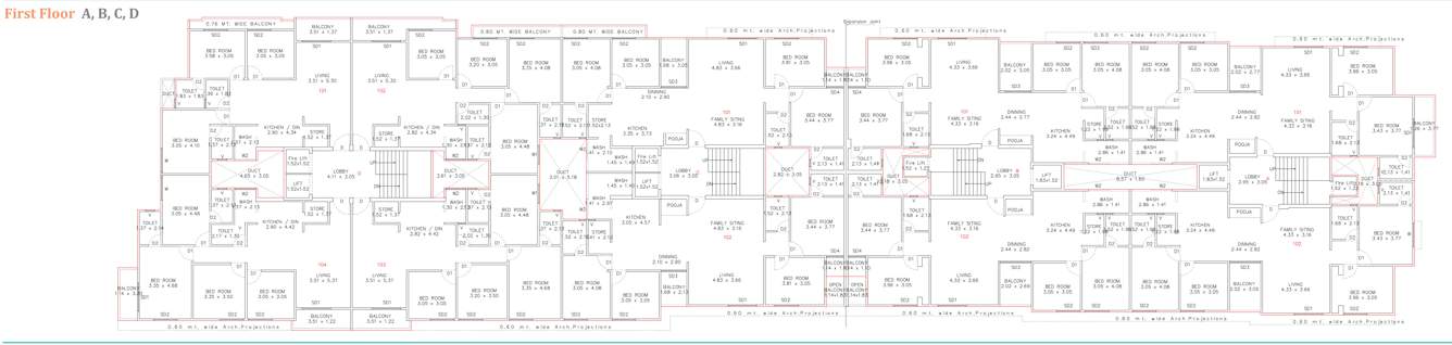  dream villas phase 2 Wing A, B, C, D Cluster Plan for 1st Floor
