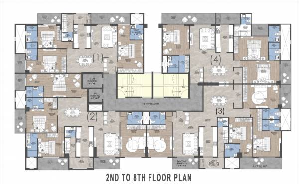  central-towers Tower 1 Cluster Plan from 2nd to 8th Floor