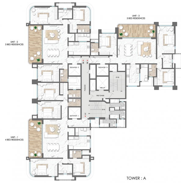  lodha-palais Tower A Cluster Plan For Typical Floor Plan
