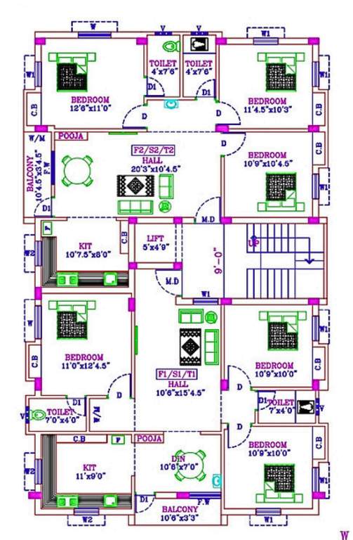  aadhiren flats Aadhiren Flats Cluster Plan from 1st to 3rd Floor