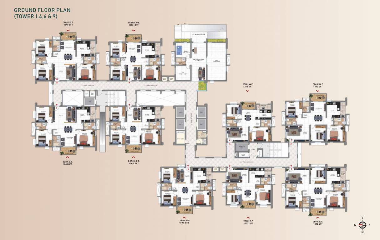  tridasa phase 2 Tower 1, 4, 6 And 9 Cluster Plan for Ground Floor