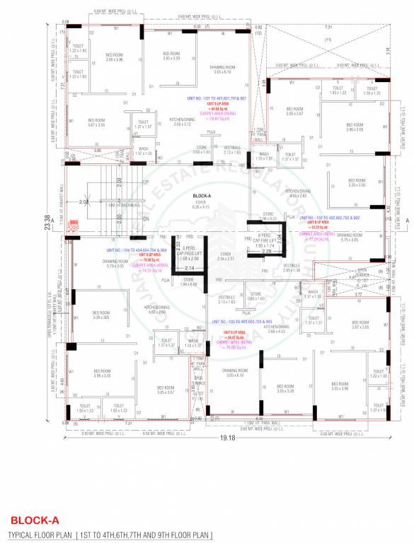  pratham riyom Block A Cluster Plan for 1st To 4th, 6th, 7th, 9th Floor