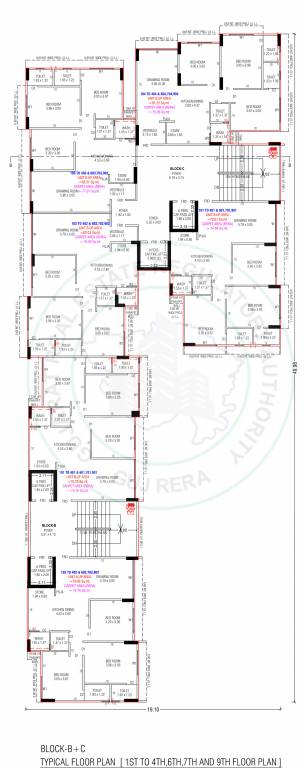  pratham riyom Block B Cluster Plan For 1st To 4th, 6th, 7th, 9th Floor