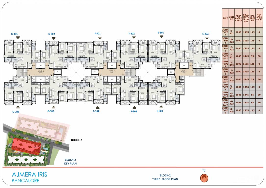 iris BLOCK 2(WING E) Cluster Plan for 3rd Floor