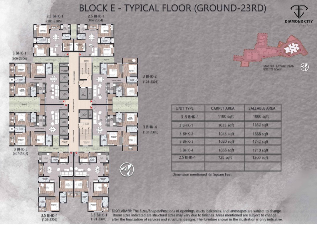  diamond city cuttack Block E Cluster Plan from 1st to 23th Floor