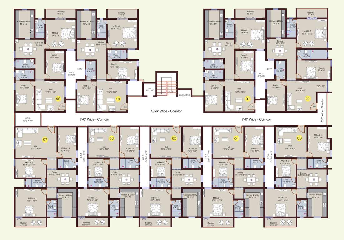 sree dakshas nefeli Block F Cluster Plan from 1st to 5th Floor