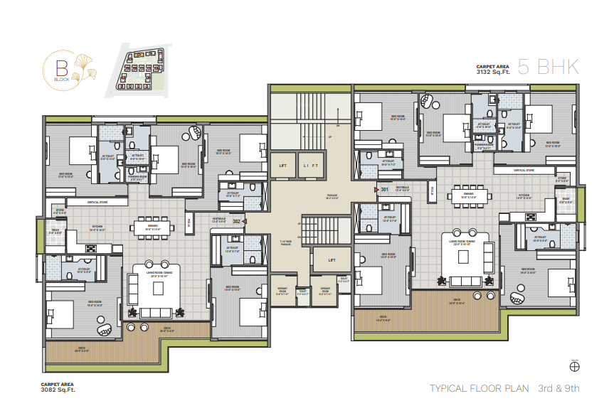 ercole Block B Cluster Plan from 3rd to 9th Floor