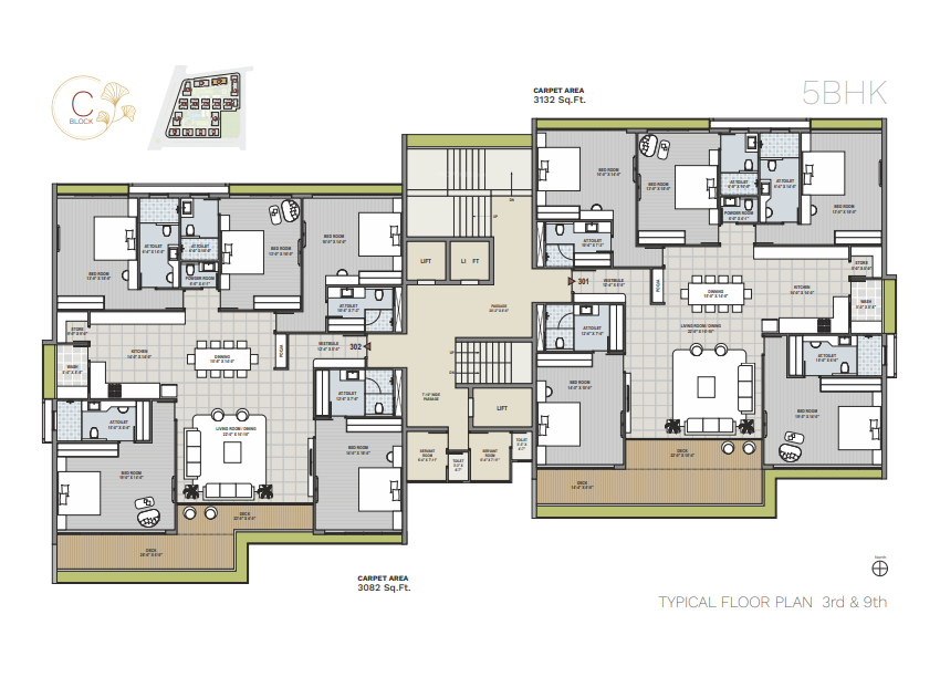 ercole Block C Cluster Plan from 3rd to 9th Floor