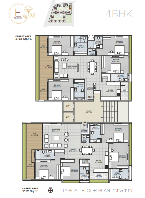 ercole Block E Cluster Plan from 1st to 11th Floor