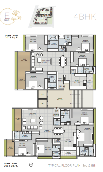 ercole Block E Cluster Plan from 3rd to 9th Floor