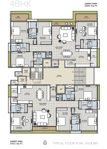 ercole Block G Cluster Plan from 3rd to 9th Floor