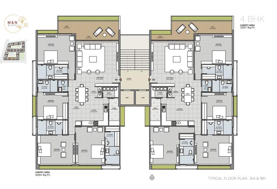 ercole Block M N Cluster Plan from 3rd to 9th Floor