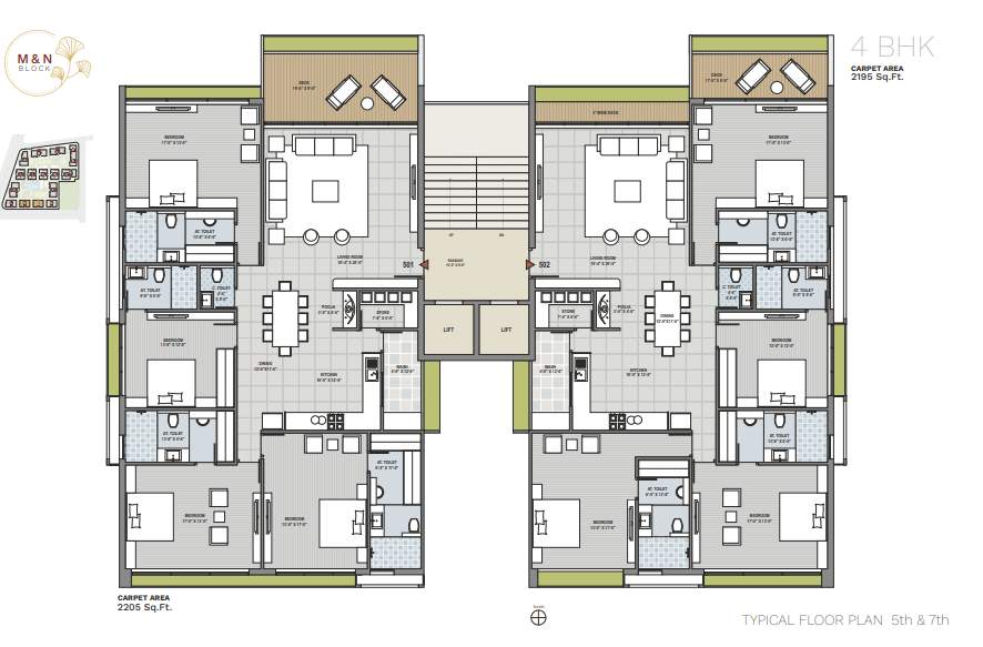 ercole Block M N Cluster Plan from 5th to 7th Floor