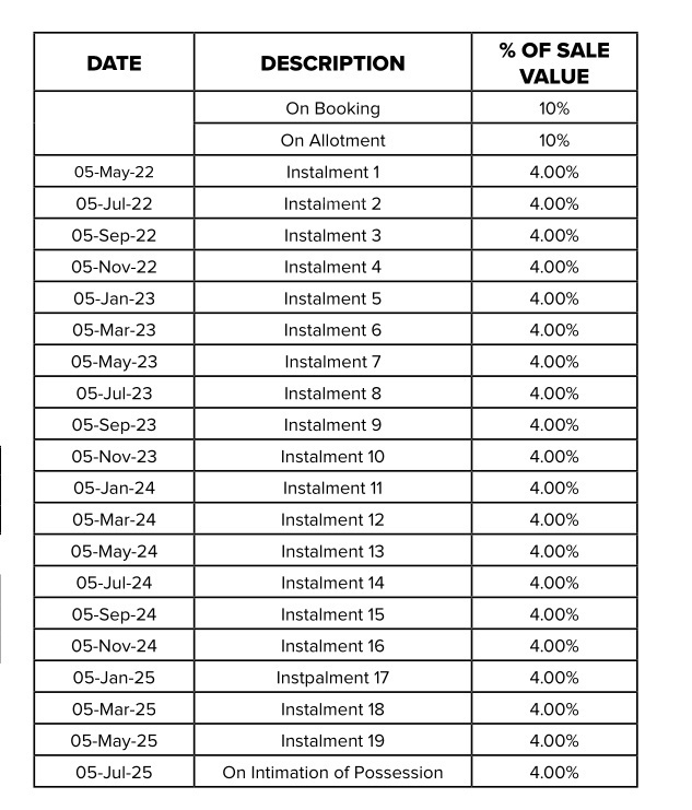 meridian-park-at-the-prestige-city Construction Linked Payment (CLP) Payment Plan