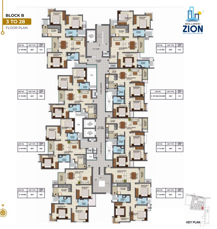  bollineni zion B Cluster Plan from 3rd to 28th Floor