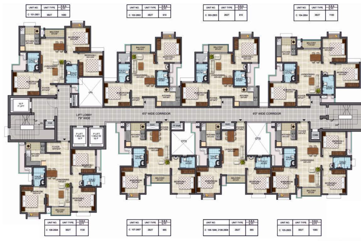  bollineni zion C Cluster Plan from 3rd to 28th Floor