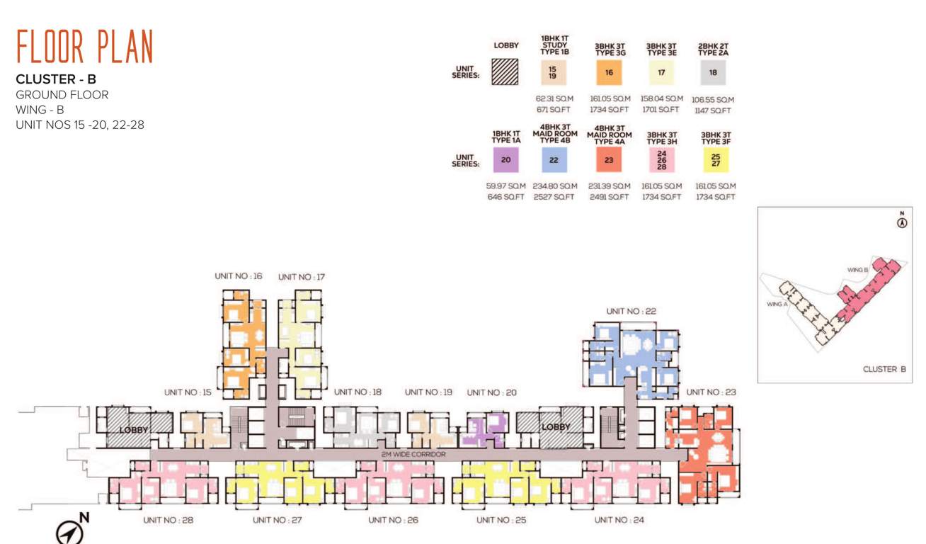  valencia Brillio Wing B Cluster Plan for 15th To 20th, 22nd To 28th Floor