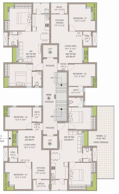 surbhi possible phase 1 Wing A Cluster Plan from 1st to 7th Floor