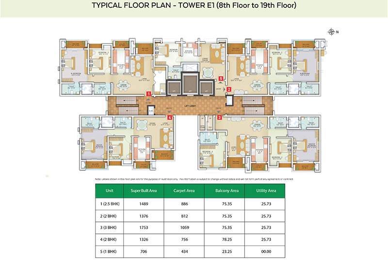  greens phase 1 E1 Cluster Plan from 8th to 19th Floor