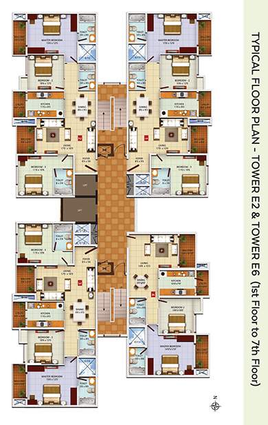  greens phase 1 E2 Cluster Plan from 1st to 7th Floor