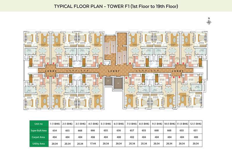  greens phase 1 F1 Cluster Plan from 1st to 19th Floor