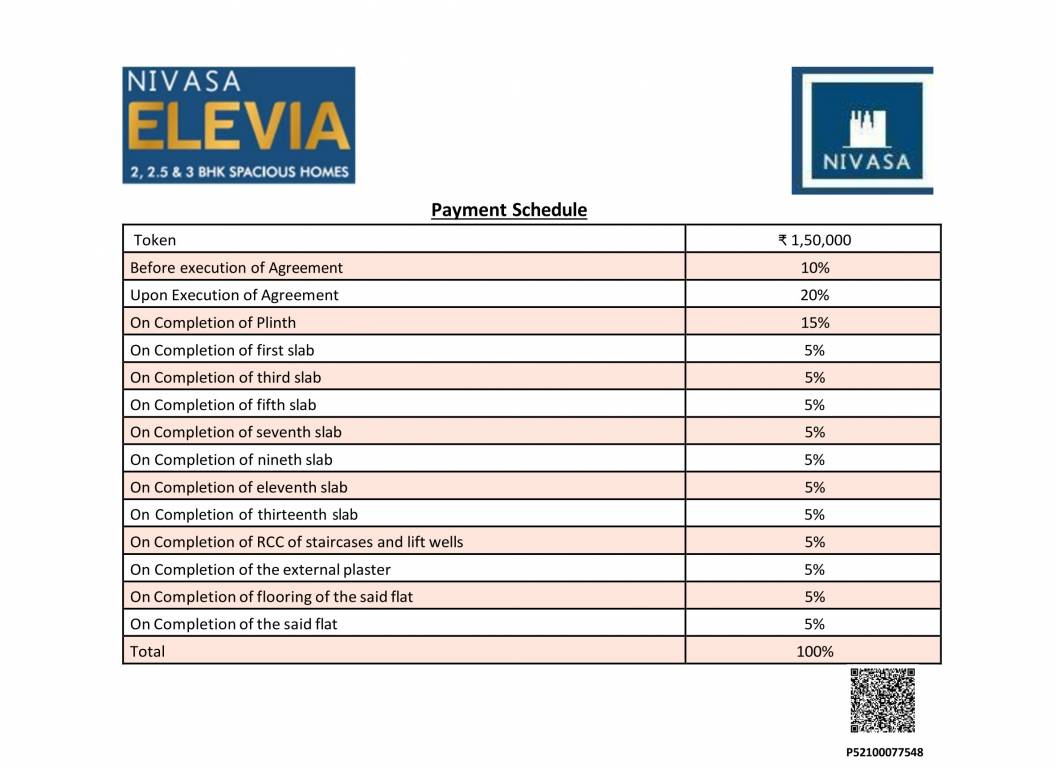 nivasa-elevia-phase-ii Construction Linked Payment (CLP) Payment Plan