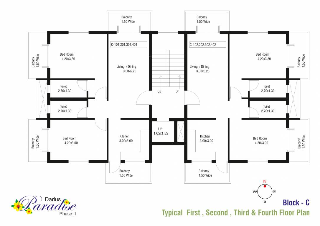  darius paradise phase ii Block C Cluster Plan from 1st to 4th Floor
